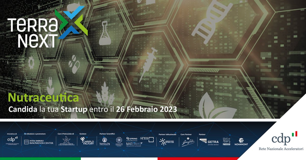 FactoryPlus_PR's tweet photo. 🔍Scopri i dettagli di Nutraceutica, la prima area di interesse della #Call4Startup di Terra Next.
🚀La ricerca è rivolta a realtà che hanno sviluppato soluzioni innovative derivate dal mondo vegetale, alimentare o da fonti microbiche.
⬇ Per candidarsi:
https://t.co/I6B621KDYE https://t.co/pVODAZORZ6