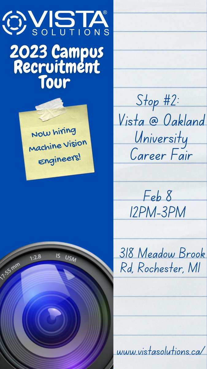 Vista Solutions Inc. (@vistatweets) on Twitter photo Vista is at the <a href="/oaklandu/">Oakland University</a> Career Fair today from 12PM-3PM in the Oakland Center!
If you're a Oakland Engineering student or alumni, stop by the Vista booth and say hi to Danielle and Steve! Vista is at the <a href="/oaklandu/">Oakland University</a> Career Fair today from 12PM-3PM in the Oakland Center!
If you're a Oakland Engineering student or alumni, stop by the Vista booth and say hi to Danielle and Steve!