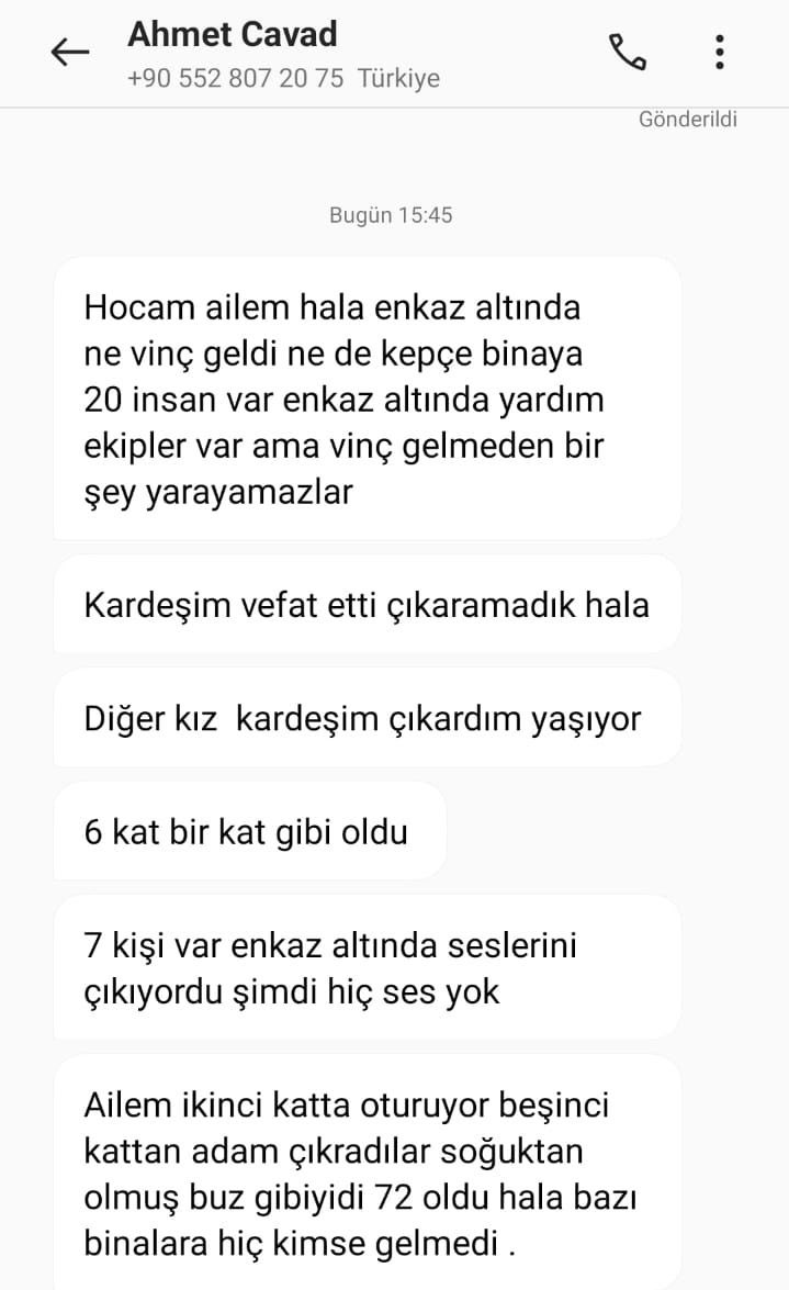 Universiteden sinif arkadasimiz ahmet cavad ailesi icin antakyaya gitti ailesinden ve kendisinden haber alamiyoruz lutfen paylasalim

CEBRAIL MAH. KARAOGLANOGLU CAD. KURTULUS APT. DAIRE 4 ANTAKYA/HATAY

05528072075 AHMET CAVAD