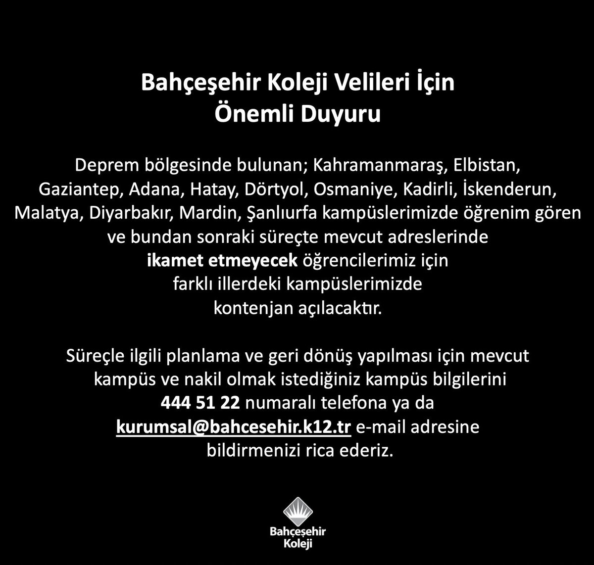 📍Bahçeşehir Koleji Velileri İçin Önemli Duyuru: