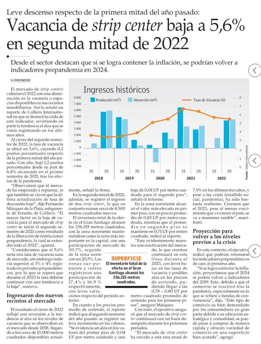ColliersChile's tweet photo. ¿Cómo se ha comportado la vacancia de strip centers? Revisa aquí las cifras de nuestro reporte de mercado. 
https://t.co/5n6oipTpm0 https://t.co/dnFy0rOjKX