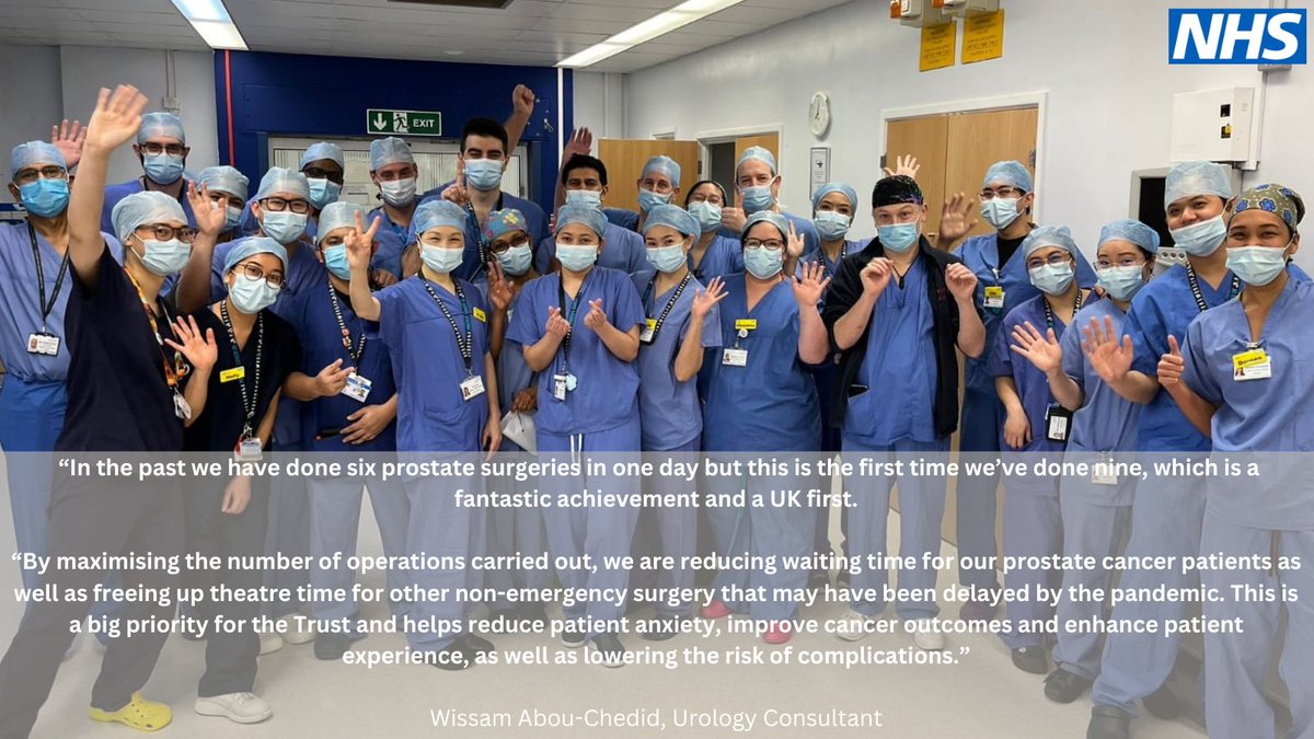 NHSsoutheast's tweet image. Congratulations to @RoyalSurrey's cancer team who carried out nine prostatectomies in one day, a UK first. 

This is just one example of how the NHS in the South East is recovering from the backlog of the pandemic and making sure those who need medical attention get it.