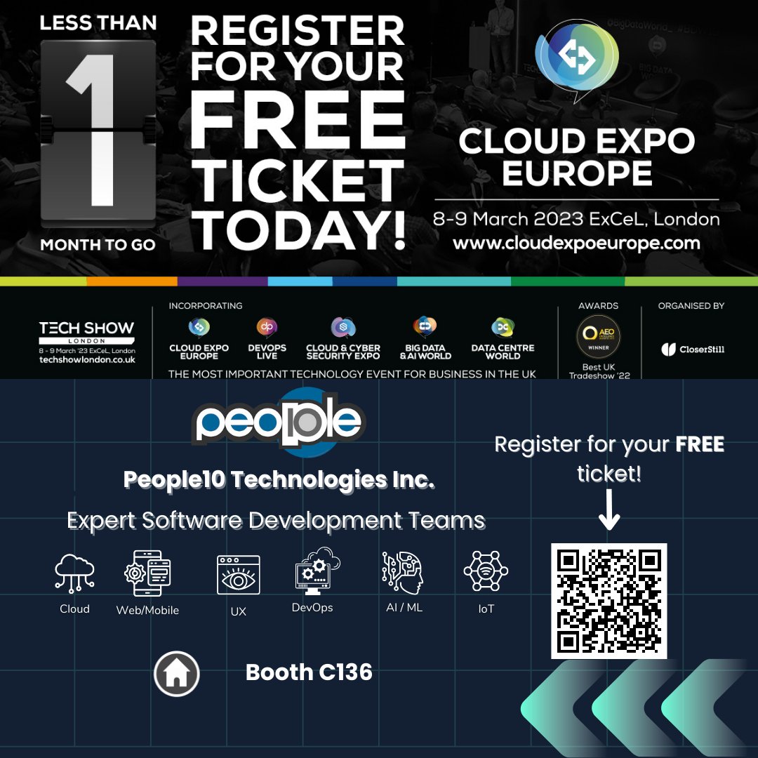 People10 Technologies Inc. is thrilled to be exhibiting at @CloudExpoEurope London. Will you be joining us?

Be sure to swing by our stand C136 on March 8th-9th at ExCeL, London!

#CEE23 #DOL23 #TSL23 #People10 #technology #techevent #techshowlondon #cloud #softwaredevelopment