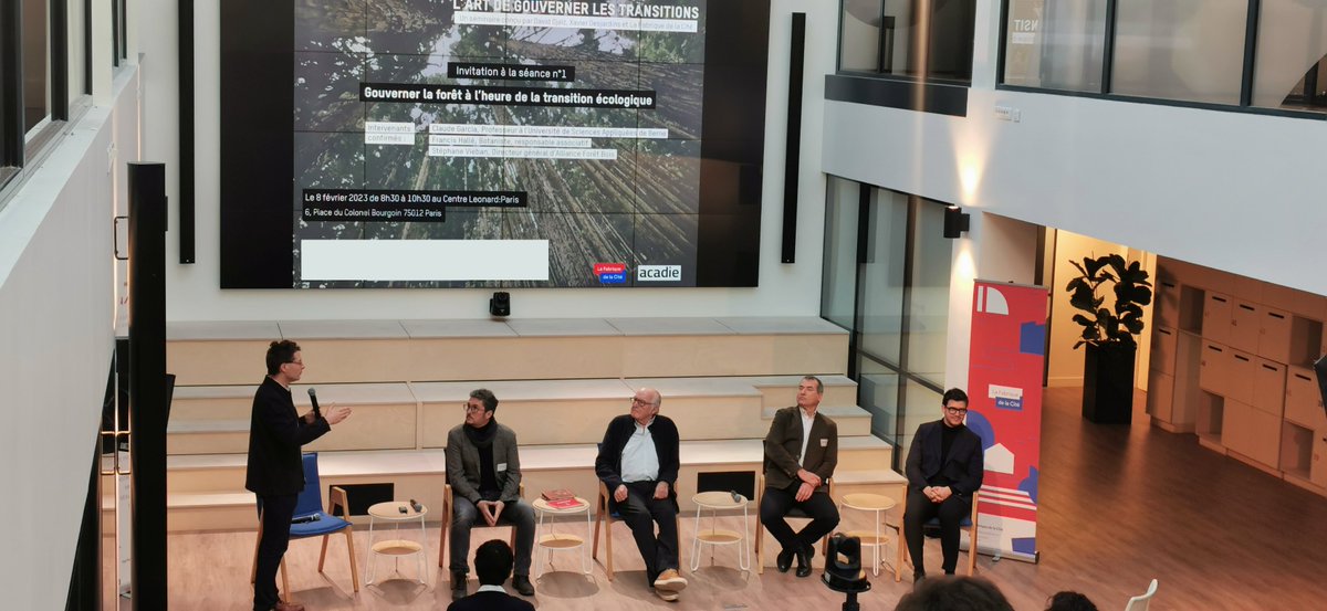 🌳  Nous avons accueilli ce matin la 1ère session du séminaire "L'art de gouverner les transitions" organisé avec <a href="/DavidDjaiz/">David Djaïz</a> et <a href="/AcadieScop/">Acadie Coopérative</a>. Interrogés par Xavier Desjardins, <a href="/ClaudeAGarcia/">Claude Garcia</a>, Francis Hallé et Stéphane Vieban se sont exprimés sur la gestion des forêts.
