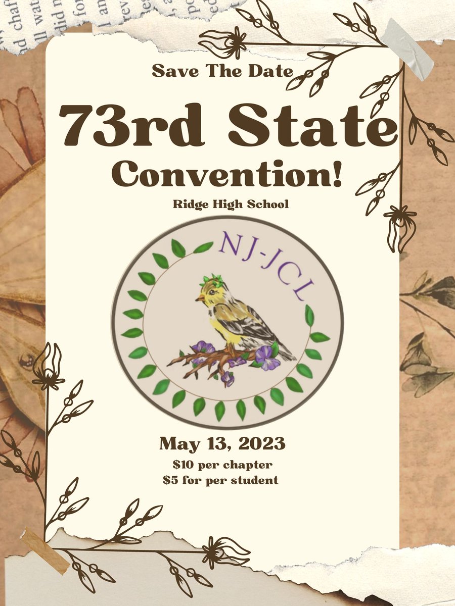 njjcl_'s tweet photo. Want to come to the 2023 NJ-JCL State Convention?  Don't forget to register your school's chapter.
https://t.co/UHZMS7Qeyr https://t.co/Q64d6jYVfZ