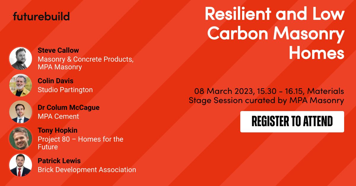 ❓Are you interested in the future of sustainable low carbon housing?

📌Make sure to save the 8th March in your calendar to listen to Steve Callow speaking at the Futurebuild 2023 on Resilience and Low Carbon Masonry Homes together with other insightful speakers in their fields