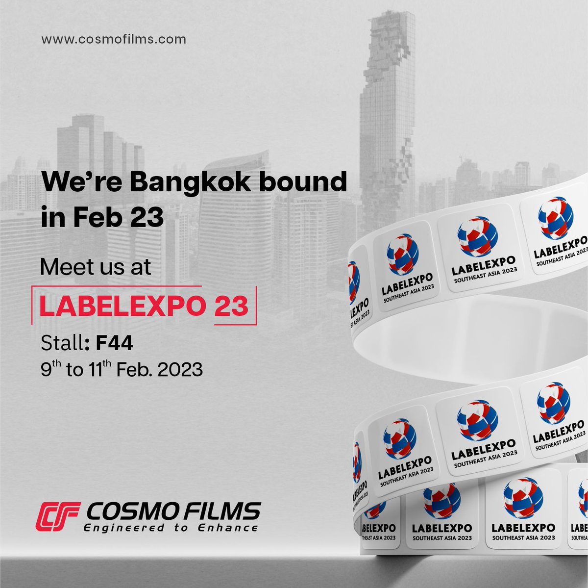 CosmoFilmsLtd's tweet photo. We’re eager to welcome you at #labelexpo2023 in Bangkok. Drop by Stall F44 from 9 to 11 February to explore a wide range of custom packaging solutions and new launches from the house of Cosmo Films.

#packaging #Ecommerce #Sustainable #recyclable #flexiblepackaging #boppfilms https://t.co/GQ7oci6FVN