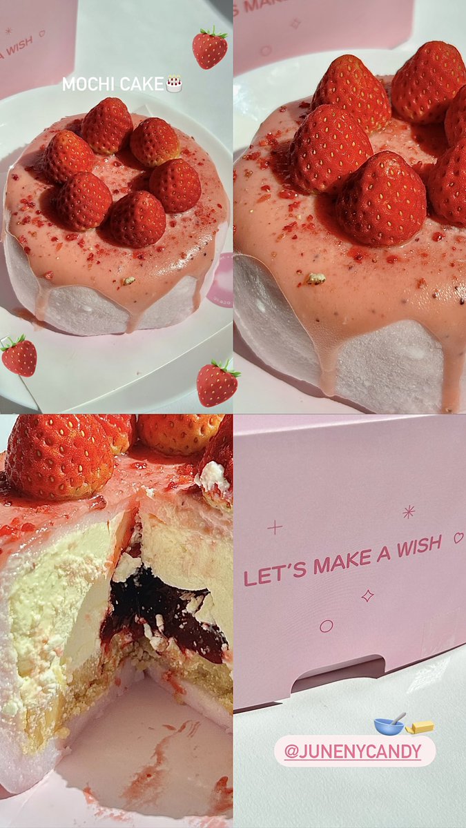 noeylamai's tweet photo. Mochi cake strawberry cheese pie🥣🧈🍓 ร้านโปรด ทำออกมาได้น่ารักมากกก ไม่ผิดหวังเลย อร่อยเหมือนเดิม เค้กก้อนโต ไส้แน่นๆ หอมชีสพาย สตอเบอร์รี่ดีงาม Juneny candy 10/10 https://t.co/fur0G2UiAd