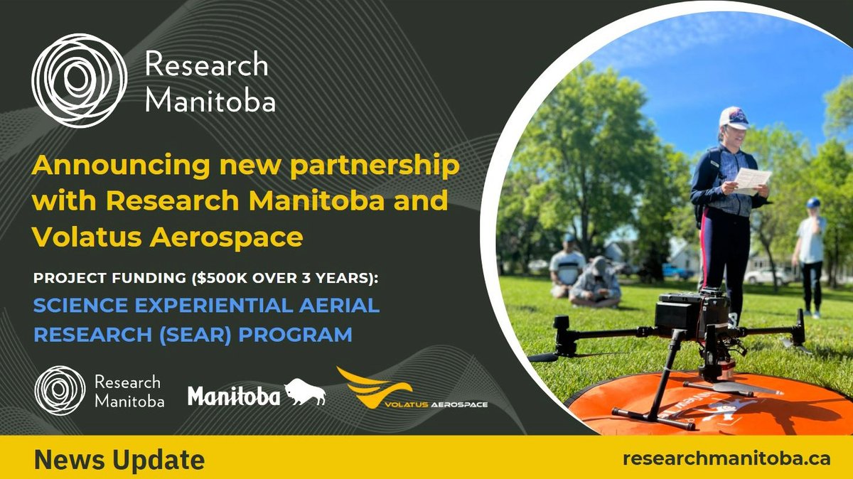 Research_MB's tweet photo. We are excited to announce the new partnership with @VolatusAero with grant funding of $500K committed over 3 years towards the expansion of their SEAR Program that will be orchestrated in participating school divisions throughout Manitoba.

Learn more at: https://t.co/s00653ExoP https://t.co/r6OPzJ4JjU