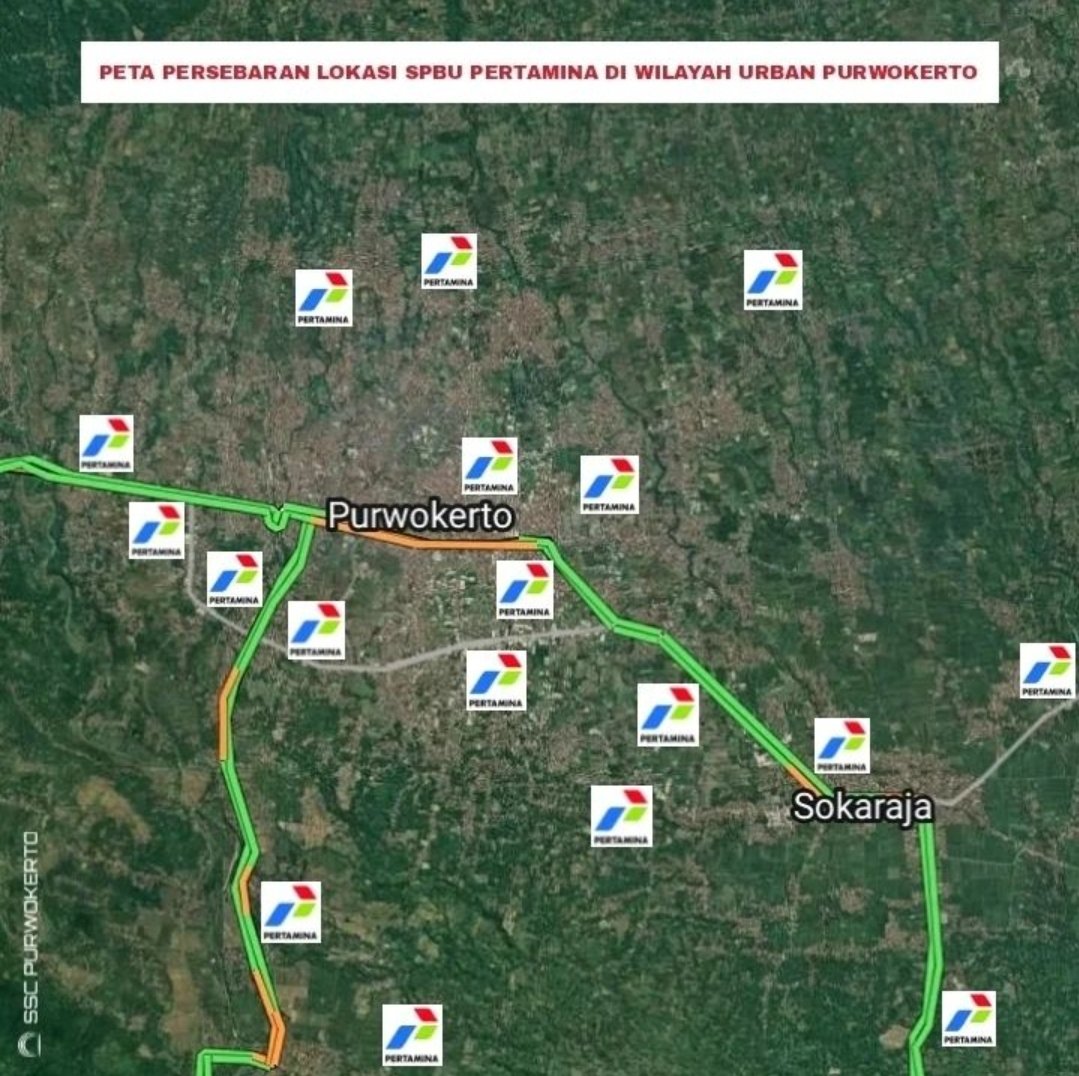 sscpurwokerto_'s tweet photo. Persebaran SPBU Pertamina sekitar Purwokerto https://t.co/MZXJmNms3v