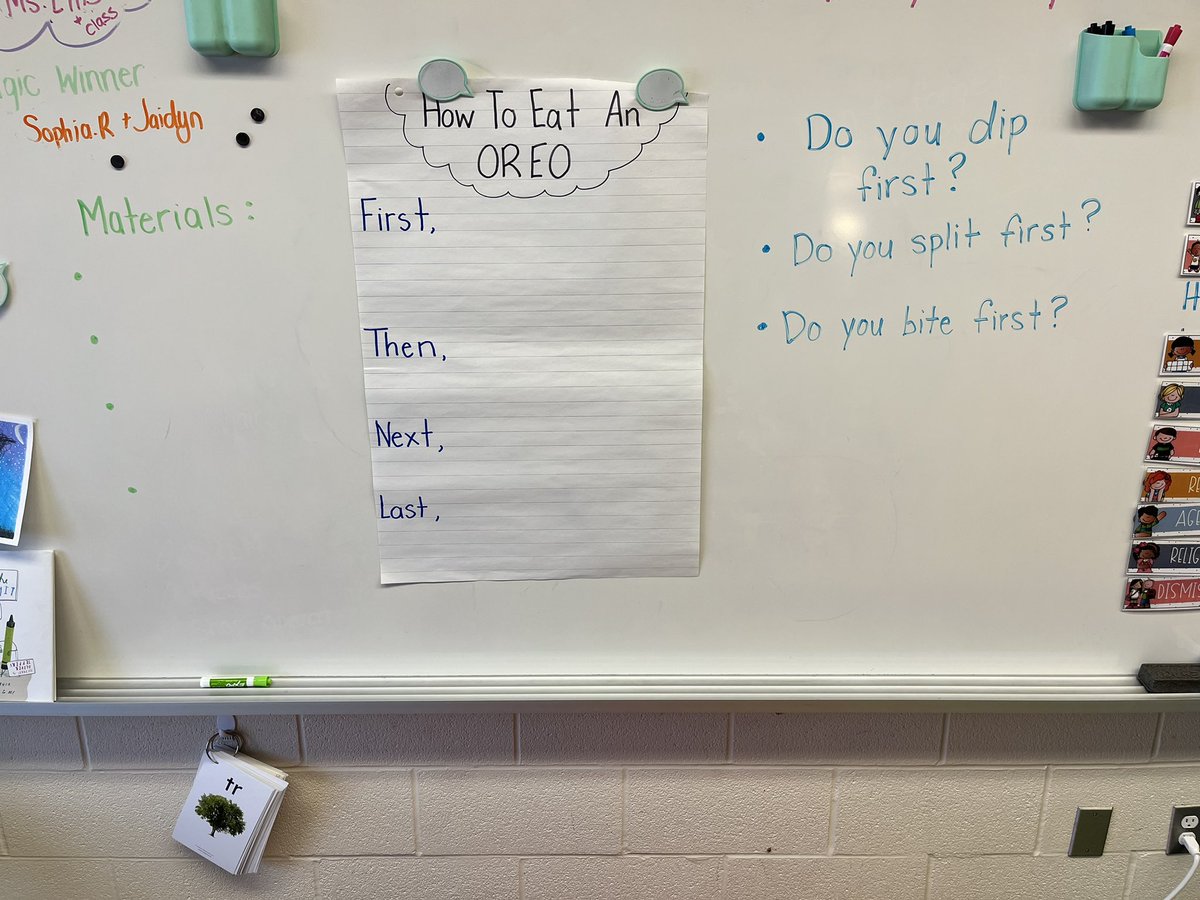 MsEllisM's tweet photo. Kicking off our how to writing unit this morning with some milk and cookies! How do you eat an Oreo? Dip first, split first, bite first? https://t.co/RUVLrswuq1
