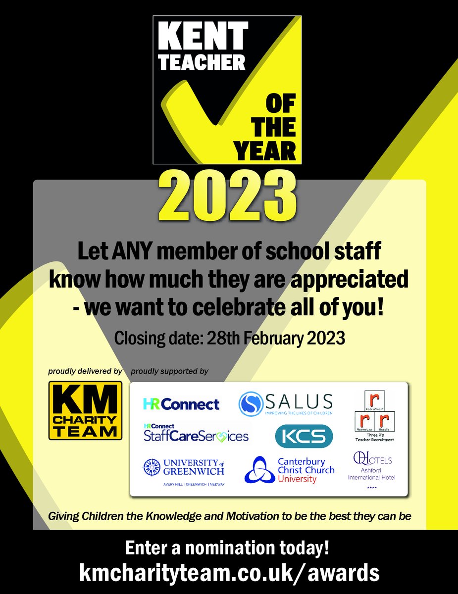 ThePrimaryFirstTrust (@primary1sttrust) on Twitter photo Nominate a member of staff at your child's school!
kmcharityteam.co.uk/awards/
<a href="/KMCharityTeam/">KM Charity Team</a>
<a href="/springhead_park/">Springhead Park Primary School</a> <a href="/SchoolWestcourt/">Westcourt Primary School</a> <a href="/WayfieldPrimary/">Wayfield Primary School</a> @WainscottSchool <a href="/Cuxton_Schools/">๐ฟ๐ฒThe Academy of Cuxton Schools๐</a> Nominate a member of staff at your child's school!
kmcharityteam.co.uk/awards/
<a href="/KMCharityTeam/">KM Charity Team</a>
<a href="/springhead_park/">Springhead Park Primary School</a> <a href="/SchoolWestcourt/">Westcourt Primary School</a> <a href="/WayfieldPrimary/">Wayfield Primary School</a> @WainscottSchool <a href="/Cuxton_Schools/">๐ฟ๐ฒThe Academy of Cuxton Schools๐</a>