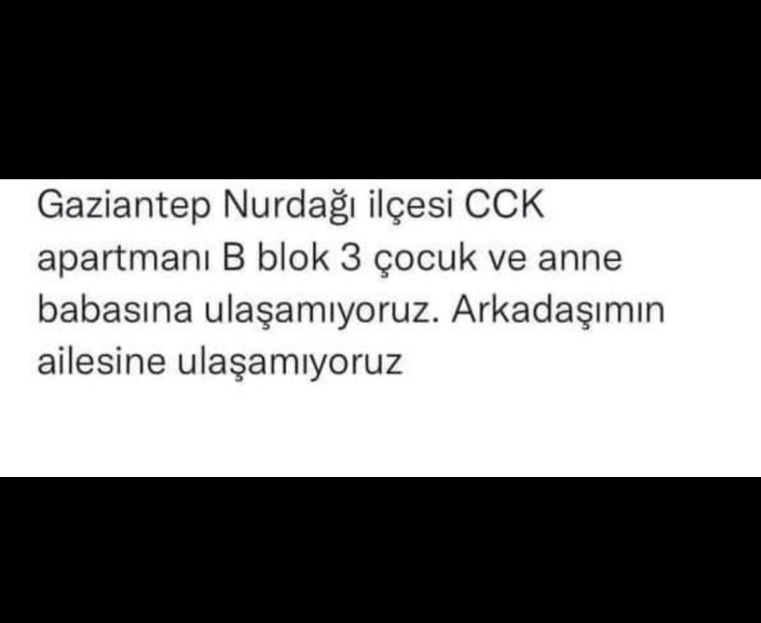 yesimmkaya0's tweet photo. Acil yardım! @AFADBaskanlik @ahbap @gul_davut @FatmaSahin @haluklevent @OguzhanUgur @GundemiAntep27 @Kandilli_info #nurdagi #Turkey #acildeprem https://t.co/iUhCmpL4Cu