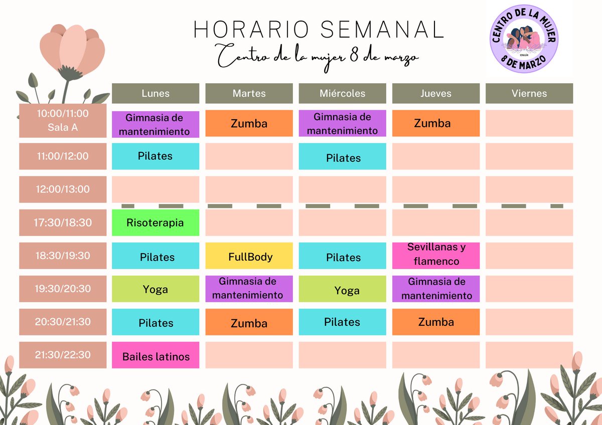 CentroMBeniajan's tweet photo. Os dejamos nuestro horario actualizado #CentrodelaMujer #Beniaján #Murcia https://t.co/5wrjJXsUHL