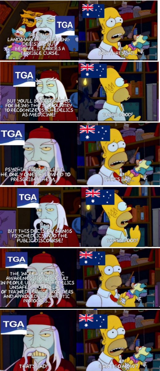 goodsquishee's tweet photo. This meme about the TGA decision to reschedule #MDMA &amp; #psilocybin as medicines was sent to us by a fan https://t.co/IKj0omBFaK