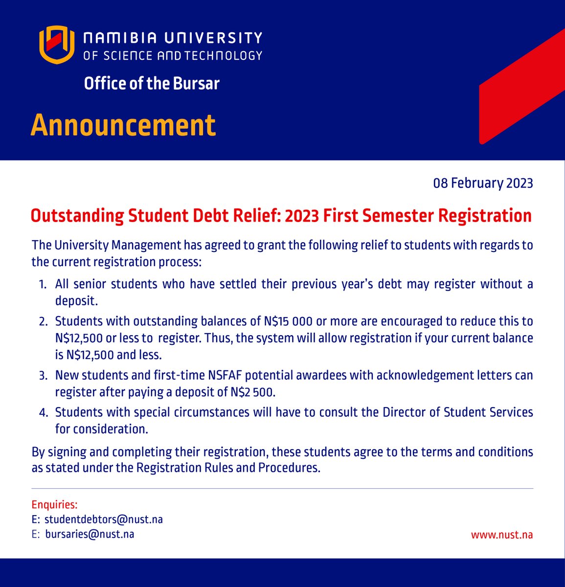 MORNING SHT ™️ on Twitter "RT NUST_Namibia Student Debt Relief for