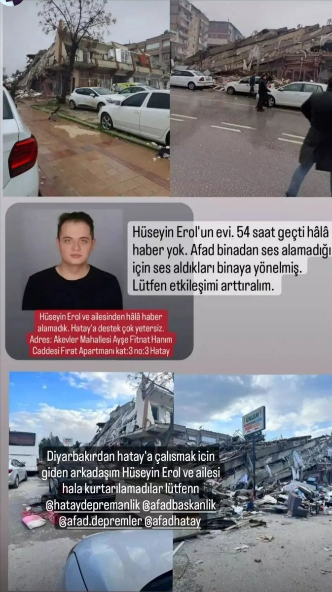 Arkadaşımız ve ailesinden haber alamıyoruz.
<a href="/OguzhanUgur/">Oğuzhan Uğur</a> 
<a href="/haluklevent/">Haluk Levent ( Ahbap Ekibi )</a> 
<a href="/AFADBaskanlik/">AFAD</a> 
<a href="/ahbap/">Ahbap</a> 
#hatay #deprem #enkaz