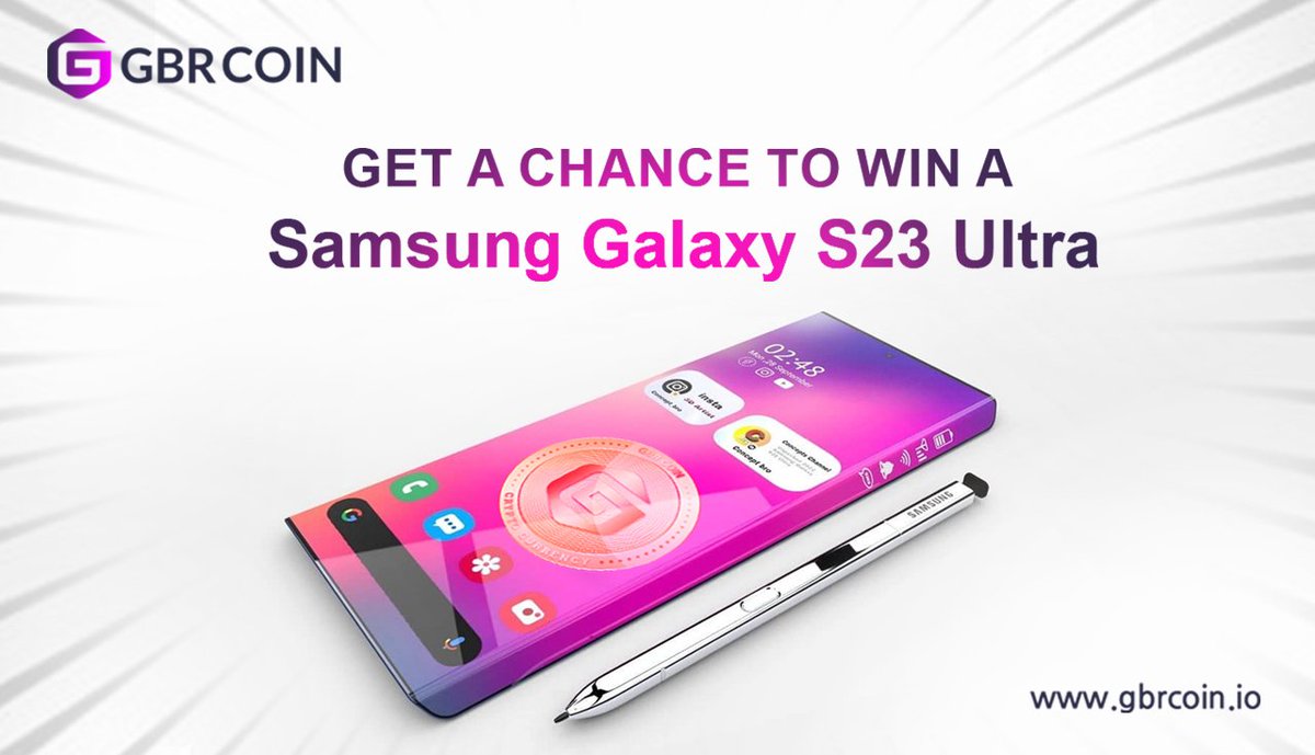 gbr_coin's tweet photo. Great news! 🤩 

The GBR Coin team is offering a new staking promotion🎉to all GBR coin holders and new users. Get a chance to win a #SamsungS23Ultra📱 when you stake $10,000 worth of #GBRCoin. 

Join us for the celebration🥳and stay tuned for updates!

#GBR #SamsungGalaxyS23 https://t.co/pYUjpNxogo