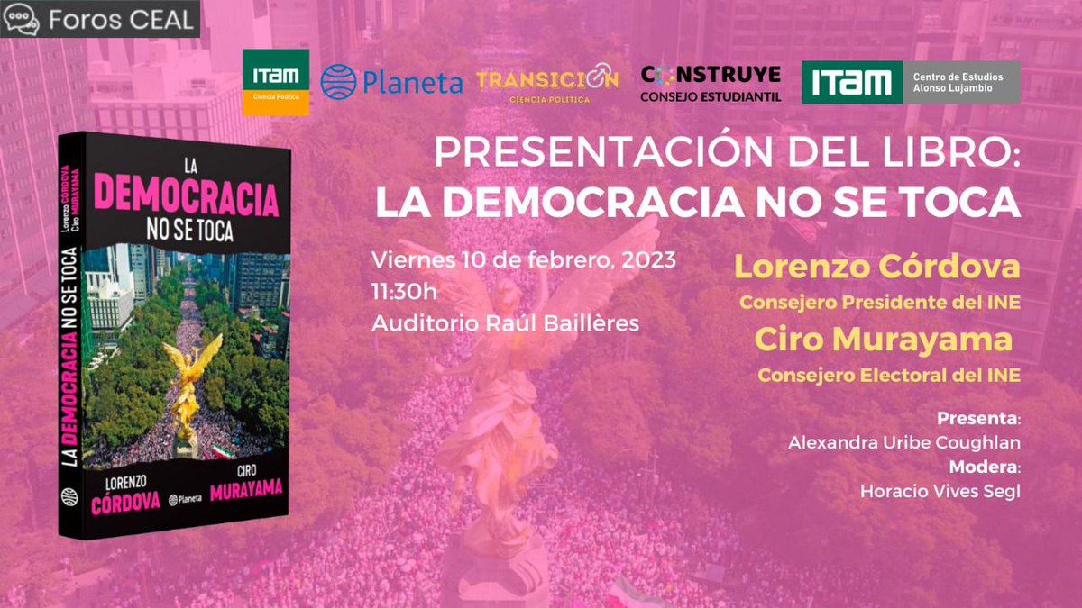 HVivesSegl's tweet photo. 📢 Faltan DOS días para la presentación del libro de @lorenzocordovav y @CiroMurayamaINE en el @ITAM_mx 
#QueNoSeTePase 
#ForosCEAL @CPoliticaITAM @CentroLujambio @ConsejoConstruy @CpolTransicion @PlanetaLibrosMx
🗓️10/Feb
⏰11:30
📍Auditorio Baillères 
@ExITAM @polprof13 @fmcpol https://t.co/UhAnHcTk54