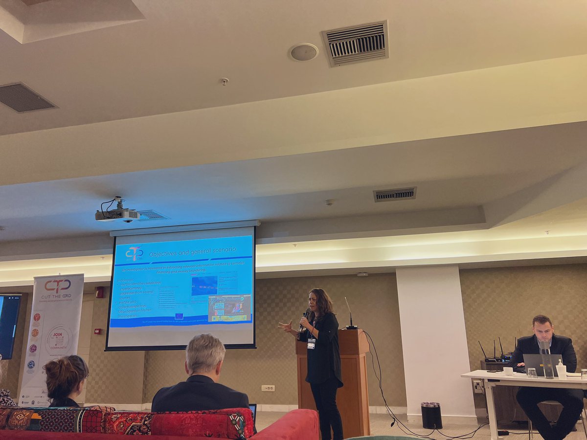 ctc_eu_project's tweet photo. 📣The 2nd day of our #joint seminar with the @AntiFinter project has just kicked-off!
Our CTC partners @maria__jofre from @Crimetech2015 , ClémenPavué from @scorechain & Spathi Voni from @CERTHellas are presenting insightful details of the CTC demo! ✍️
#ctcisf #ISF #SecurityUnion https://t.co/TpyzWCFpTO