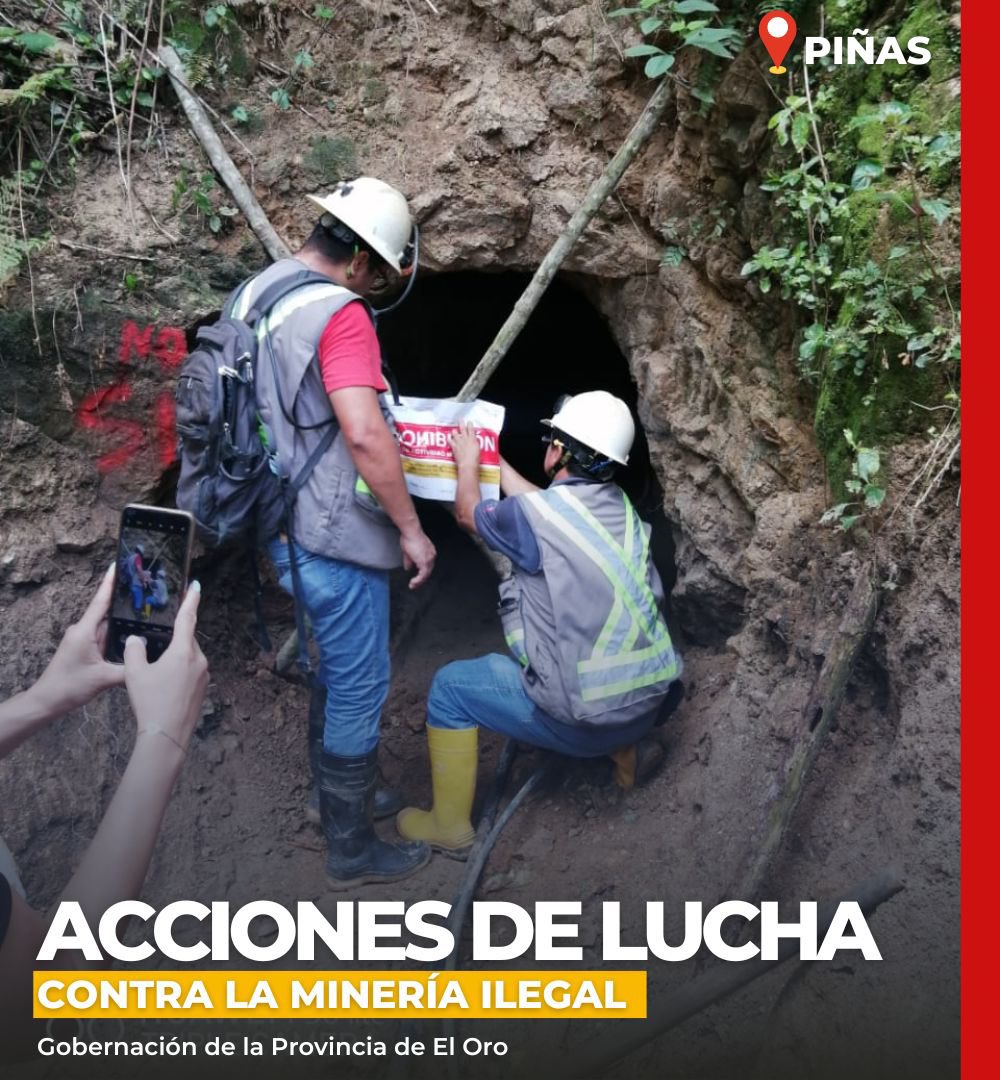 GoberElOro's tweet photo. 📌En #Piñas, personal de la @ARC_EnergiaEc con el acompañamiento de la @CNPPinas junto con @PoliciaEcuador y @FFAAECUADOR ejecutaron un operativo contra minería ilegal en el sector La Bocana.

RESULTADOS
✅Mina ilegal clausurada
✅Sellos de prohibición 
✅Maquinaria paralizada https://t.co/FbRjTWXYoN