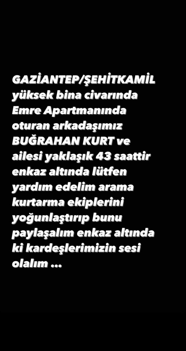 kedilervesarap's tweet photo. #deprem #Gaziantep #TurkeyEarthquake LÜTFEN YAYABİLİR MİYİZ ARKADAŞLAR HALA ENKAZ ALTINDALAT PROFESYONEL EKİP GEREKİYOR!!! ARKADAŞIMIZDAN HALA HABER ALAMADIK https://t.co/5WShXaYm4h