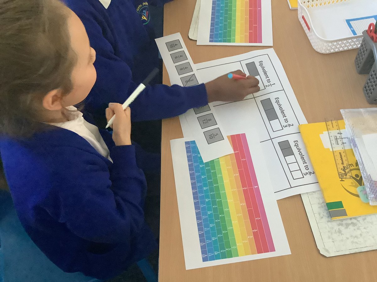 HillFarmPrimary's tweet photo. Year 3 were looking at equivalent fractions today! We matched the fractions to their equivalent partner.  🧠 https://t.co/WsqOI6MZyX