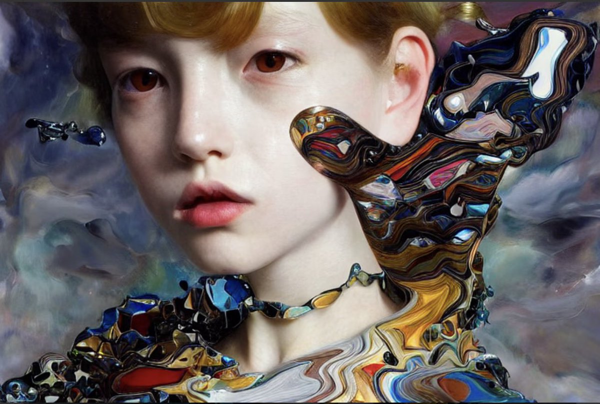 I finally reached 1000 followers after 80 tweets. So I will try to tweet a bit more often than before. Proud to be the owner of this incredible 1/1 NFT from the Queen of AI herself, <a href="/ClaireSilver12/">Claire Silver 🌸</a>. Love the color palette you used here, Claire! Thank you! 🙇‍♂️