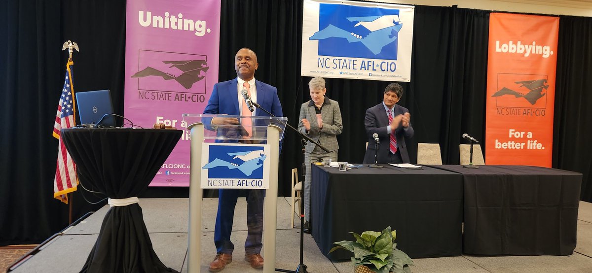 NCStateAFLCIO's tweet photo. We're excited to kick off our 2023 NC Labor Legislative Conference in Raleigh this morning with a packed house and remarks by Sen. @jay_chaudhuri and Rep. @electreives! #countmein #ncga #1u https://t.co/M06oAZvtpl
