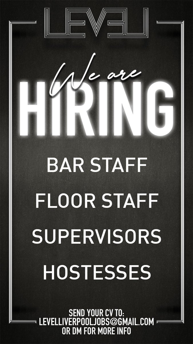 WE'RE HIRING! 🎼

Please email your CV over to Levelliverpooljobs@gmail.com

Good luck! 🤞