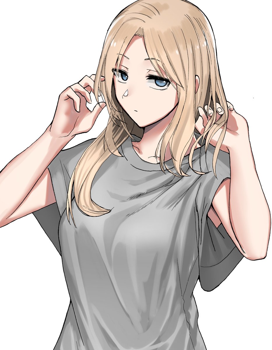 1girl solo blonde hair white background shirt long hair blue eyes  illustration images