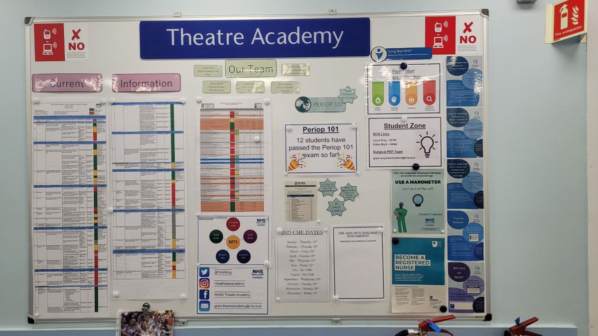 Check out our @NHSGrampian Theatre Academy board! Loads of information, including the 2023 #educationstrategy our SOPs tracker and our competency update. Plus 12 Staff have successfully passed Periop101 @aorn #nhsgtheatreacademy #education #staffdevelopment #proudtobenhsg - GB 💙