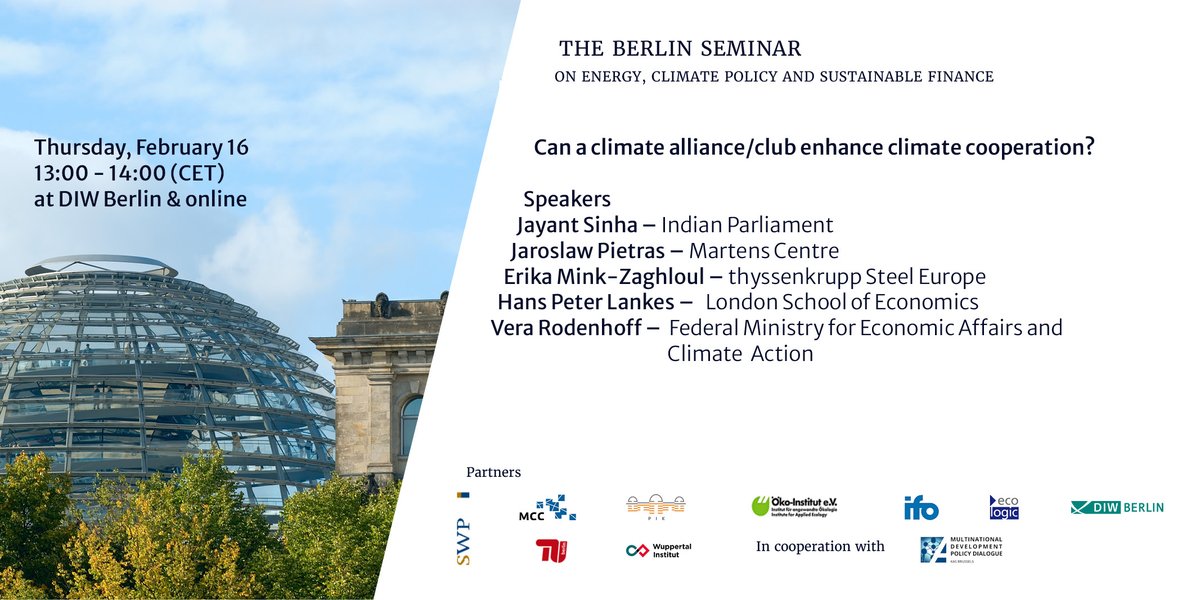 Welcome to our next Berlin Seminar - how can Climate alliances/clubs unlock global climate action - more info and registration at: diw.de/de/diw_01.c.86…