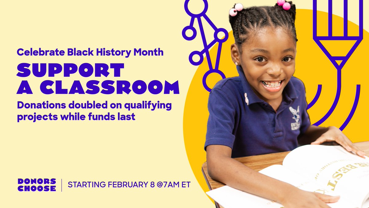 #BlackHistoryMonth is a time to honor the past and shape the future. Today, when you support Black teachers and students in your community, your donation will be doubled! bit.ly/donorschoosebh…