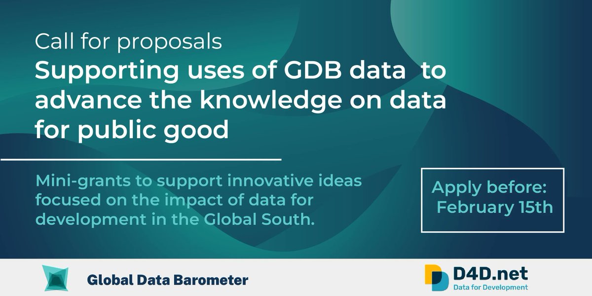 .<a href="/databarometer/">Global Data Barometer</a> is launching a series of mini-grants of up to 5000 USD to advance knowledge of data for the public good 

💰 These grants will support research on governance, inclusion, or the impact of  in the Global South.

Submit your proposal 👇
bit.ly/3DSgBQe