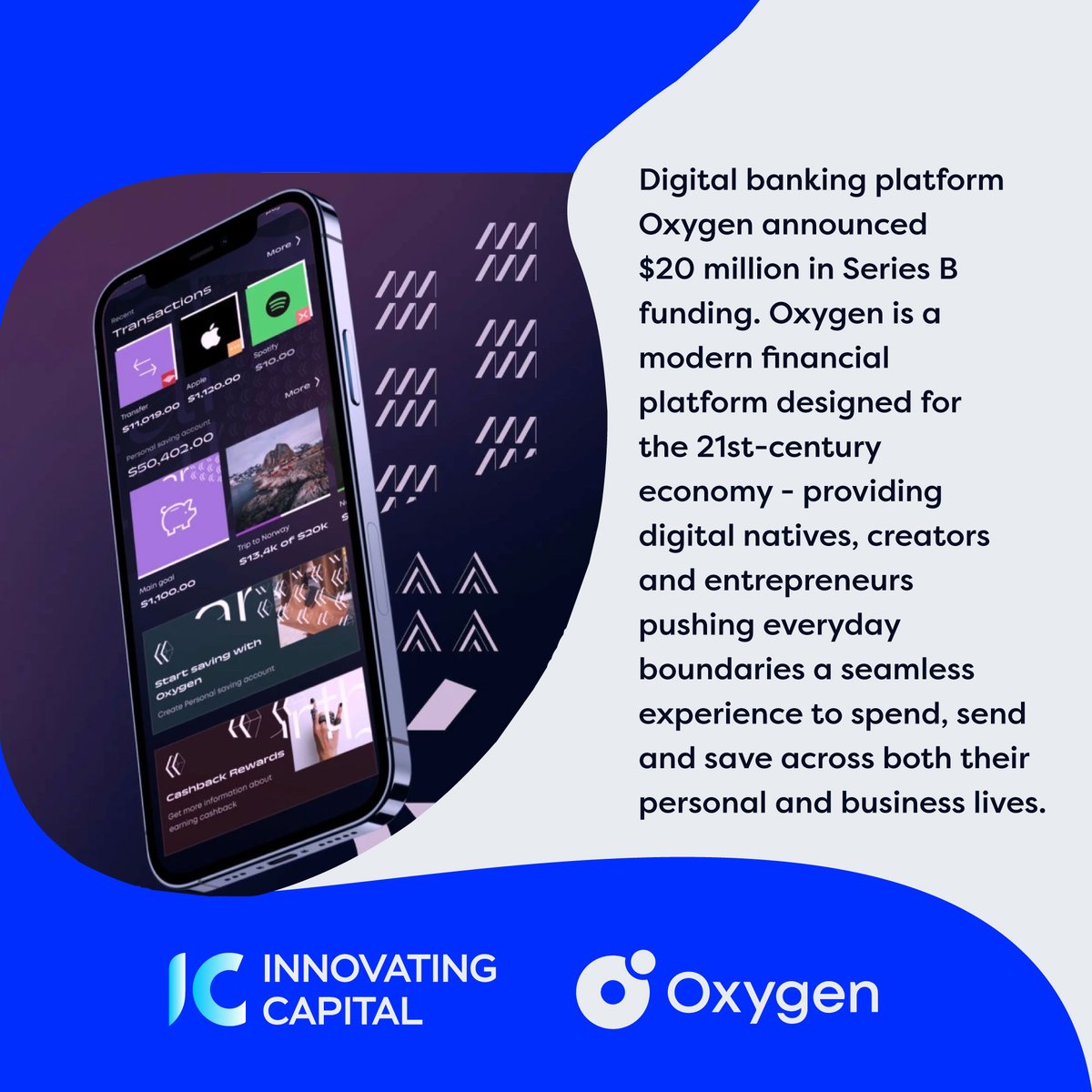 Digital banking platform Oxygen announced $20 million in Series B funding. #digitalbanking #digitalbankingtransformation #seriesbfunding #financialplatform #digitalnative #digitalnatives #creators #entrepreneurs #entrepreneurlife #techlife #venturecapital #funding #startupfunding