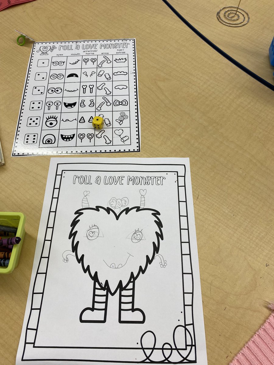 SLEMediaCenter's tweet photo. Kinder read Groggle’s Monster Valentines and made love monsters today using dice and a key. ❤️ https://t.co/BgzJEPYfUN