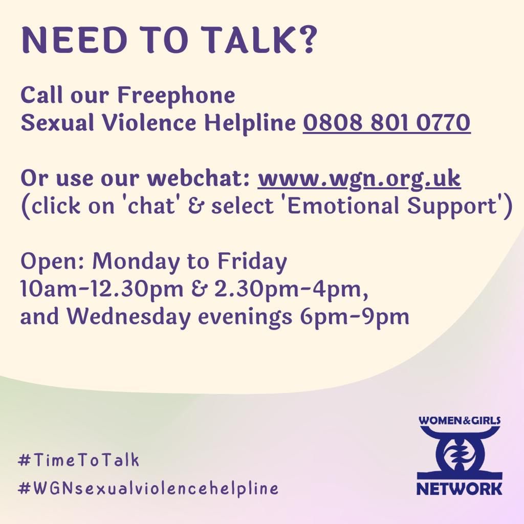 “If we can share our story with someone who responds with empathy and understanding, shame can't survive.” Brené Brown. Need somewhere safe to talk? Call our Freephone Sexual Violence Helpline 0808 801 0770 wgn.org.uk/our-services/a… #selfcare #selflove #WGNSVhelpline #timetotalk