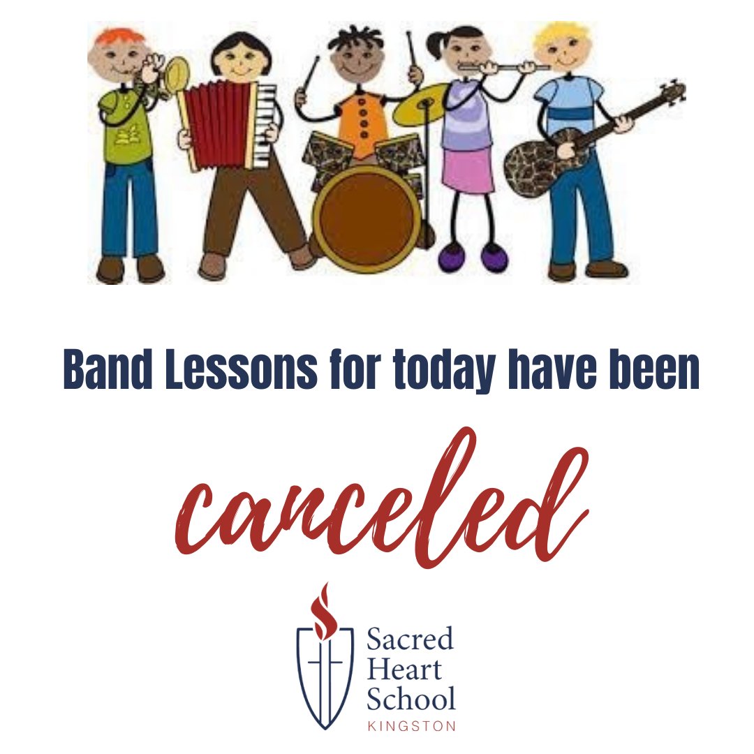 SHSKingston's tweet photo. Band lessons for today have been canceled. Students will be sent home via their normal dismissal (car line, after care, etc) UNLESS you notify the office of a change in dismissal. https://t.co/Qg5gtBf4An