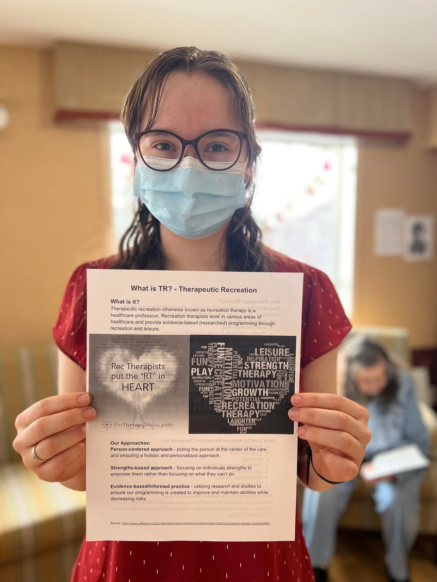 AllSeniorsCare's tweet photo. Abby lead a discussion group about Recreation Therapy! Did you know Abby is going to school for Recreation Therapy because she is so passionate about this profession! ๐งฉ๐จ๐ฒ๐น๐ณ
#TRMonth #therapeuticrecreation #rutherfordheights #recreationaltherapy #recreationtherapymonth https://t.co/HFSMyw9Bqe