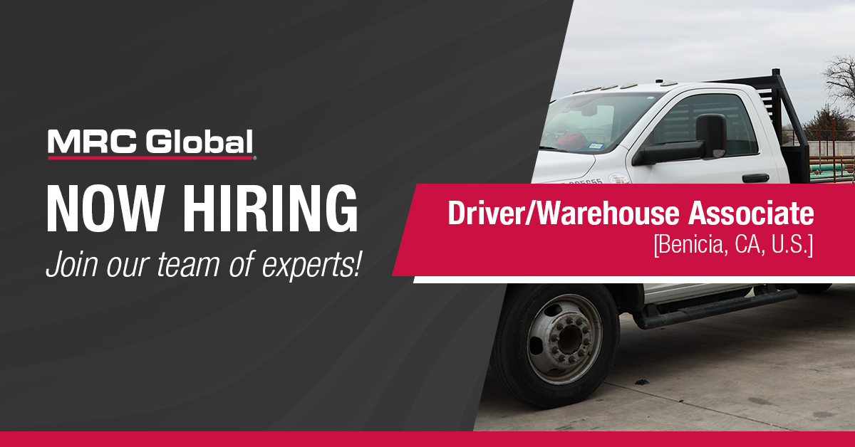 mrcglobal's tweet photo. Build a career at MRC Global! Apply to join our team of experts as a Driver/Warehouse Associate in Benicia, California, U.S: https://t.co/bVdZpgYHz8

#MRCGlobalHiring https://t.co/MIB7hnleyS
