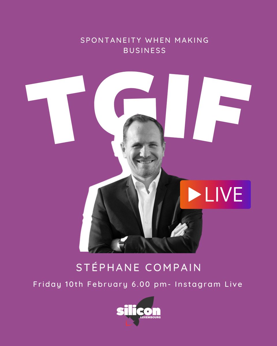 💻 Get ready for an exciting Friday evening with our CEO, Stéphane Compain! He will be sharing his insights and experience as an entrepreneur on the @siliconluxembourg Instagram Live TGIF on 10th at 6.00 PM.

🎙️ Tune in to the live stream and join the conversation!

#TGIF