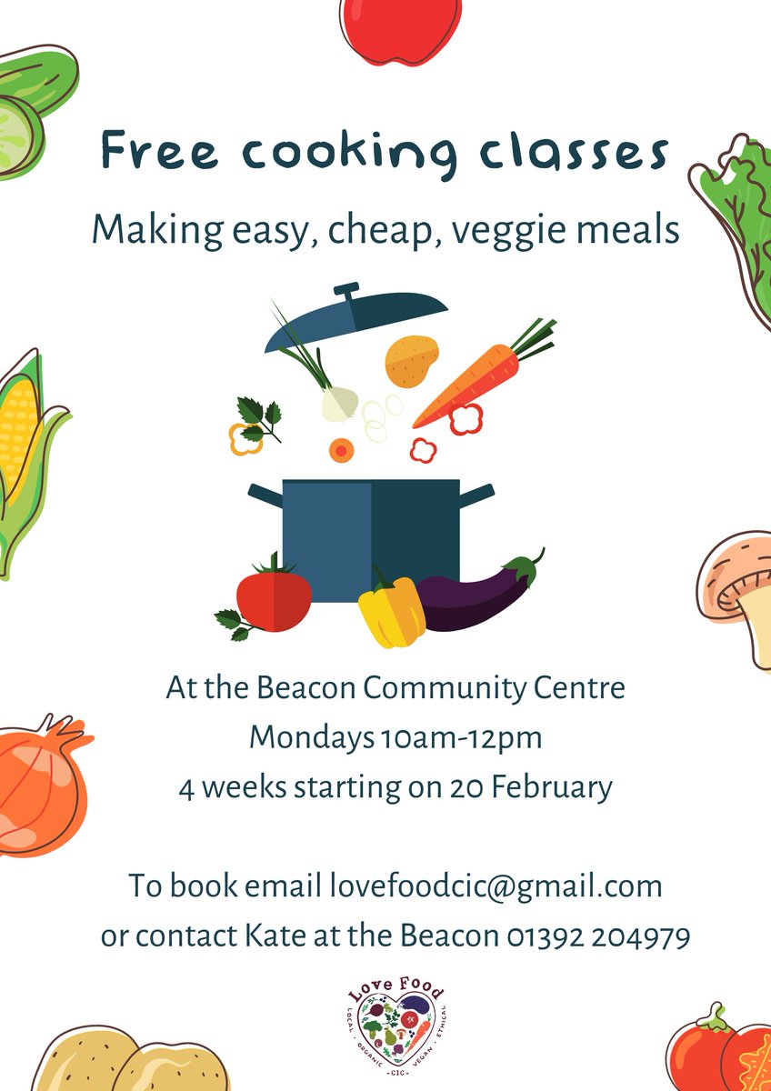 LOVE Food CIC (@lovefoodcic) on Twitter photo Our next free community cooking classes are starting Monday 20 Feb <a href="/TheBeaconExeter/">TheBeacon</a> thanks to a ward grant from <a href="/exetercouncil/">Exeter City Council</a>. Get in touch if you'd like to come. We will be running 4 sessions - you can come to some or all of them. <a href="/ruthtwilliams/">Ruth Williams</a> @CllrEmmaMorse <a href="/Naima_Allcock/">Naima Allcock</a> Our next free community cooking classes are starting Monday 20 Feb <a href="/TheBeaconExeter/">TheBeacon</a> thanks to a ward grant from <a href="/exetercouncil/">Exeter City Council</a>. Get in touch if you'd like to come. We will be running 4 sessions - you can come to some or all of them. <a href="/ruthtwilliams/">Ruth Williams</a> @CllrEmmaMorse <a href="/Naima_Allcock/">Naima Allcock</a>