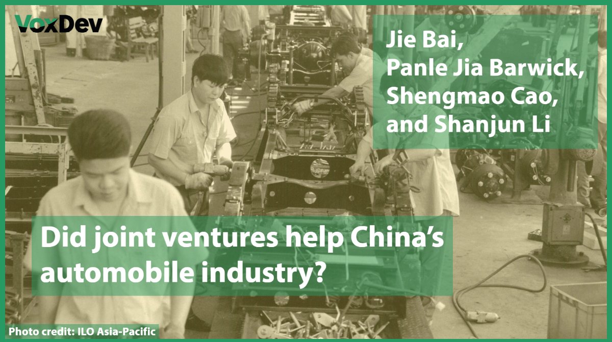vox_dev's tweet image. Did joint ventures help China&apos;s automobile industry?

Last week on #VoxDevTalks, @jiebai16 @Kennedy_School joined us to discuss work w/ Panle Jia Barwick, @ShengmaoCao &amp;amp; Shanjun Li on whether FDI facilitated knowledge spillovers &amp;amp; quality upgrades: ow.ly/xU2h50MGpxC