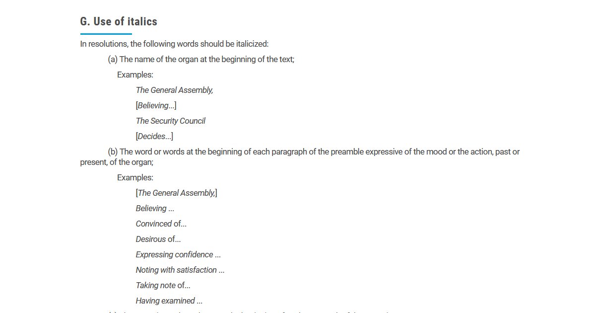 anglopremier's tweet image. UN style requires these at the start of a paragraph in the preamble to be italicized. How can you get PerfectIt to flag "Believing" if it's at the start of the paragraph and in roman, but not flagged if it's mid-sentence? Find out how at my #PerfectItMasterclass. #AMediting