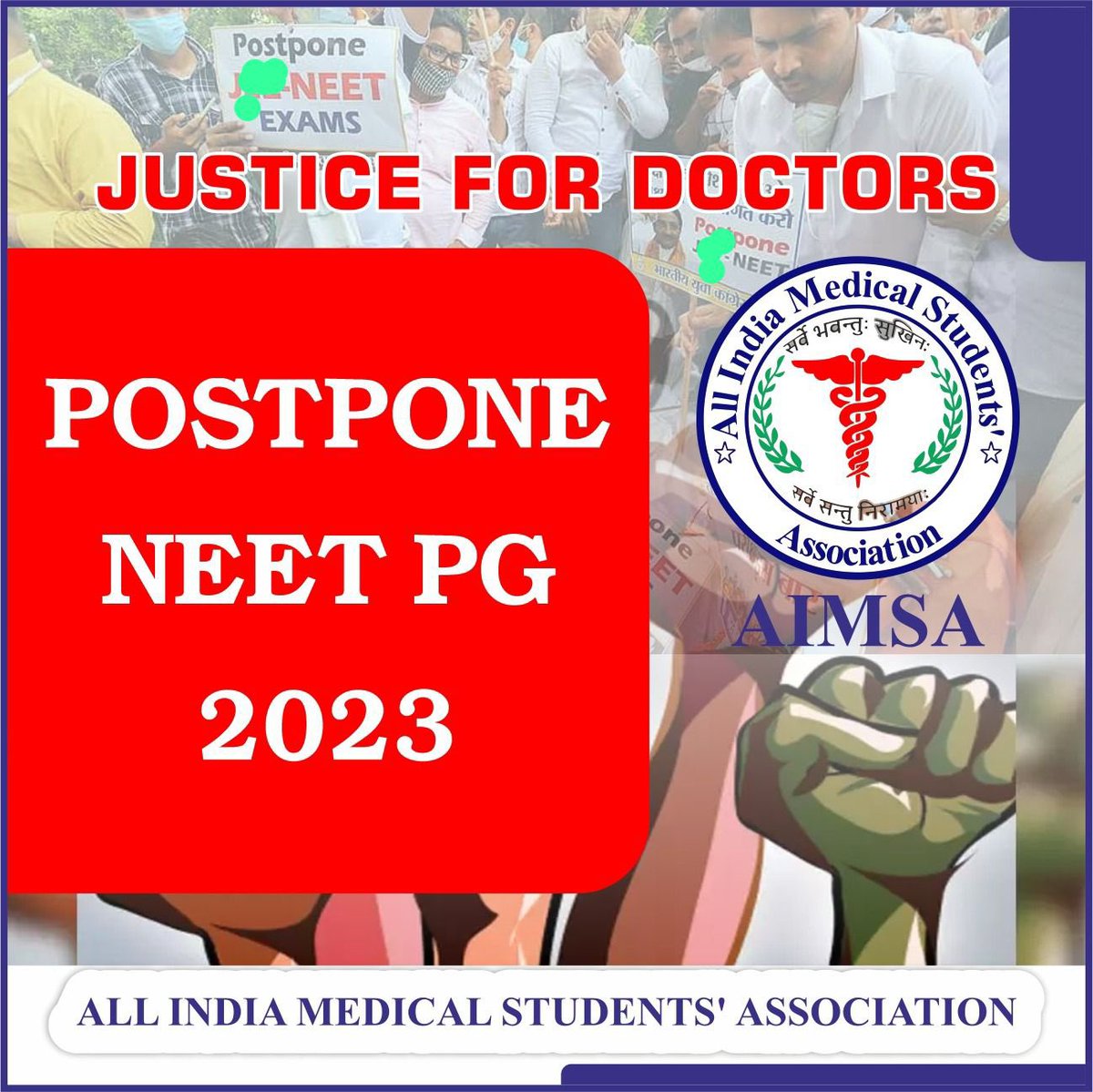 DrJsinghRajawat's tweet photo. All India Medical Students' Association (@official_aimsa) requests to Union Health Minister Dr #MansukhMandaviya to postpone the NEET PG 2023 &amp; NEET MDS 2023

#PostponeNEETPG2023 #POSTPONENEETMDS2023   @PMOIndia @MoHFW_INDIA @narendramodi @PMOIndia @OfficeOf_MM @ANI @PTI_News https://t.co/FU9q1qmGe1