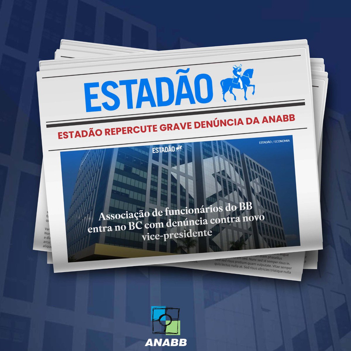 anabbevoce's tweet photo. Estadão repercute grave denúncia da ANABB contra vice-presidente do BB. Acesse a matéria completa em https://t.co/jvl6qnwBts https://t.co/PajV3xe8Yz