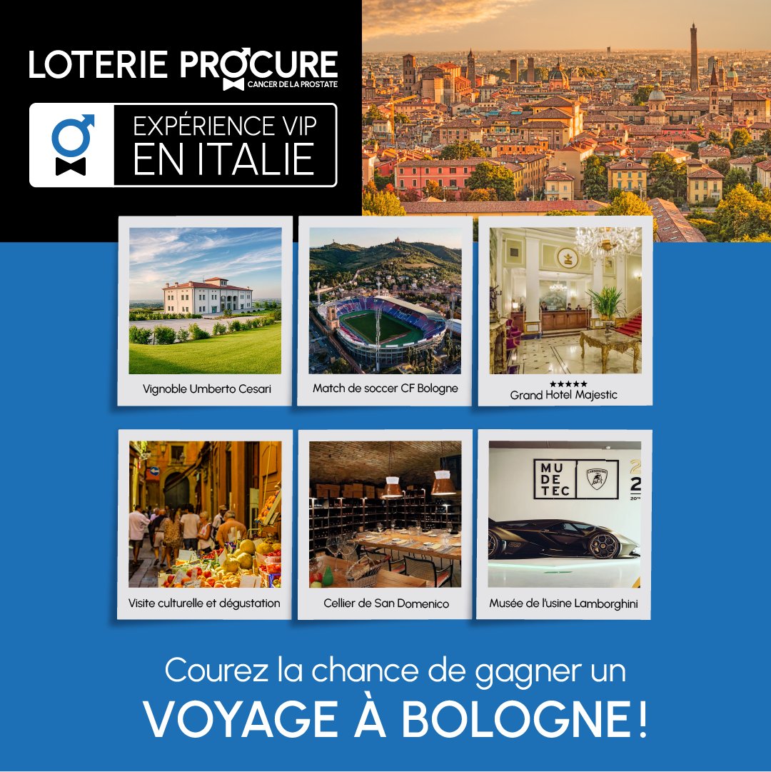 Vous pourriez vous envoler en Italie grâce à la nouvelle Loterie PROCURE! ✈️🇮🇹

En achetant un billet de tirage, vous courez la chance de gagner un voyage pour 2 personnes à Bologne, et ce, tout soutenant la mission de notre organisme.

Pour participer : procure.ca/evenement/lote…