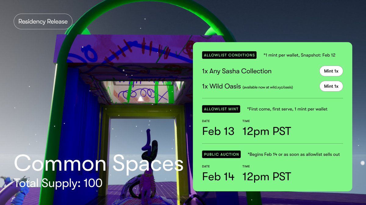 sashabeisik's tweet photo. Hey all, I’m super excited to share that I’m releasing my next collection “Common Spaces” on @wildxyz starting Feb 13 @ 12pm PST! 
Mint details below ⬇️ https://t.co/A8zMZ6jq2V