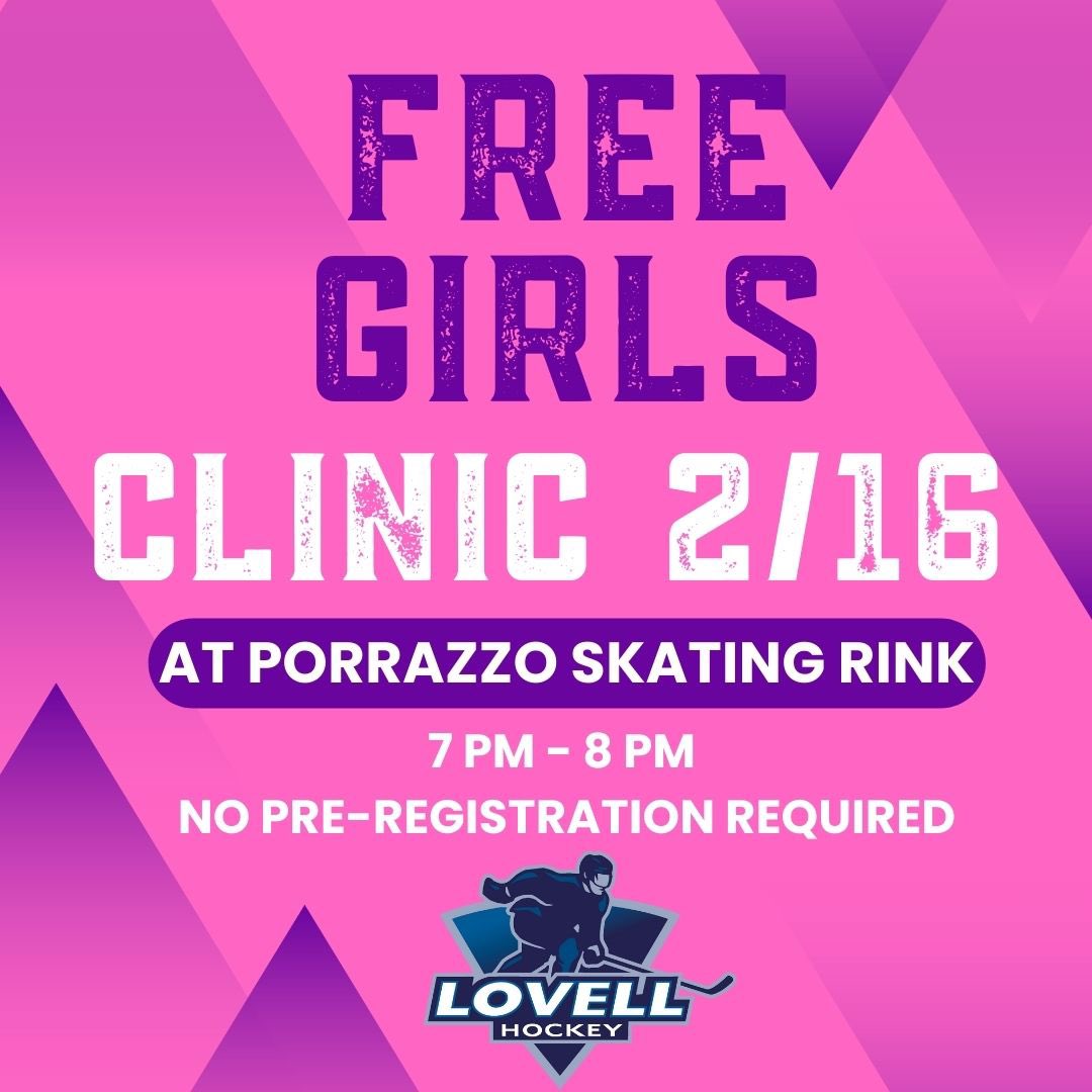 Lovell Hockey will be hosting 2️⃣ FREE girls clinics this Friday (2/10) and next Thursday (2/16) 🏒 

U12 this Friday at Lovell Arena (Rockland, MA)

ALL age groups next Thursday at Porrazzo Skating Rink (East Boston, MA)